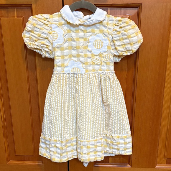 Paper Tag Vintage Yellow and White Seersucker Puff Sleeve Dress 3T